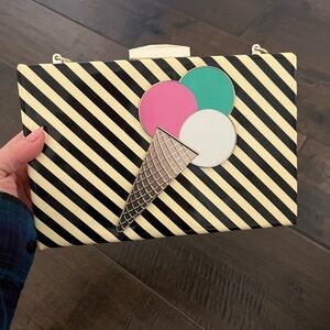 Kate Spade Black and Cream Striped Clutch